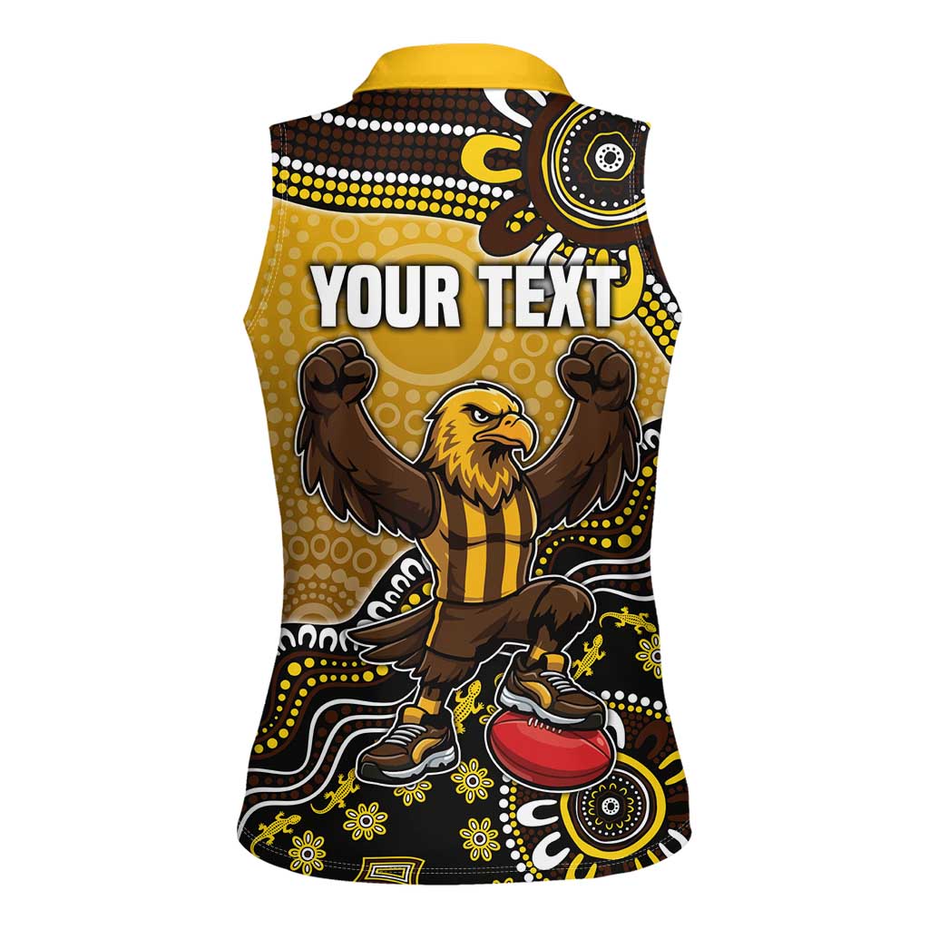 Personalized Hawks Football Mascot Women Sleeveless Polo Shirt Aboriginal Dot Art Style Vibrant Indigenous Pattern Design