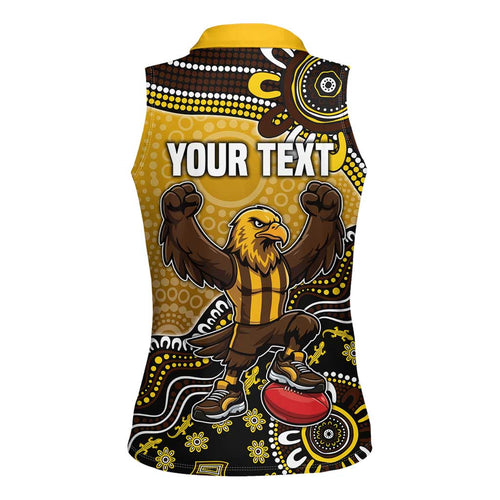 Personalized Hawks Football Mascot Women Sleeveless Polo Shirt Aboriginal Dot Art Style Vibrant Indigenous Pattern Design