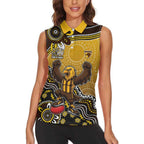 Personalized Hawks Football Mascot Women Sleeveless Polo Shirt Aboriginal Dot Art Style Vibrant Indigenous Pattern Design