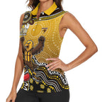 Personalized Hawks Football Mascot Women Sleeveless Polo Shirt Aboriginal Dot Art Style Vibrant Indigenous Pattern Design