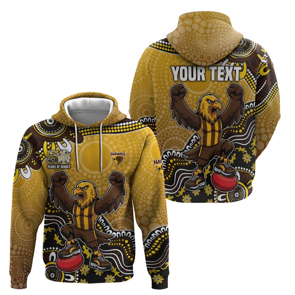 Personalized Hawks Football Mascot Zip Hoodie Aboriginal Dot Art Style Vibrant Indigenous Pattern Design