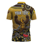 Personalized Hawks Football Mascot Zipper Polo Shirt Aboriginal Dot Art Style Vibrant Indigenous Pattern Design