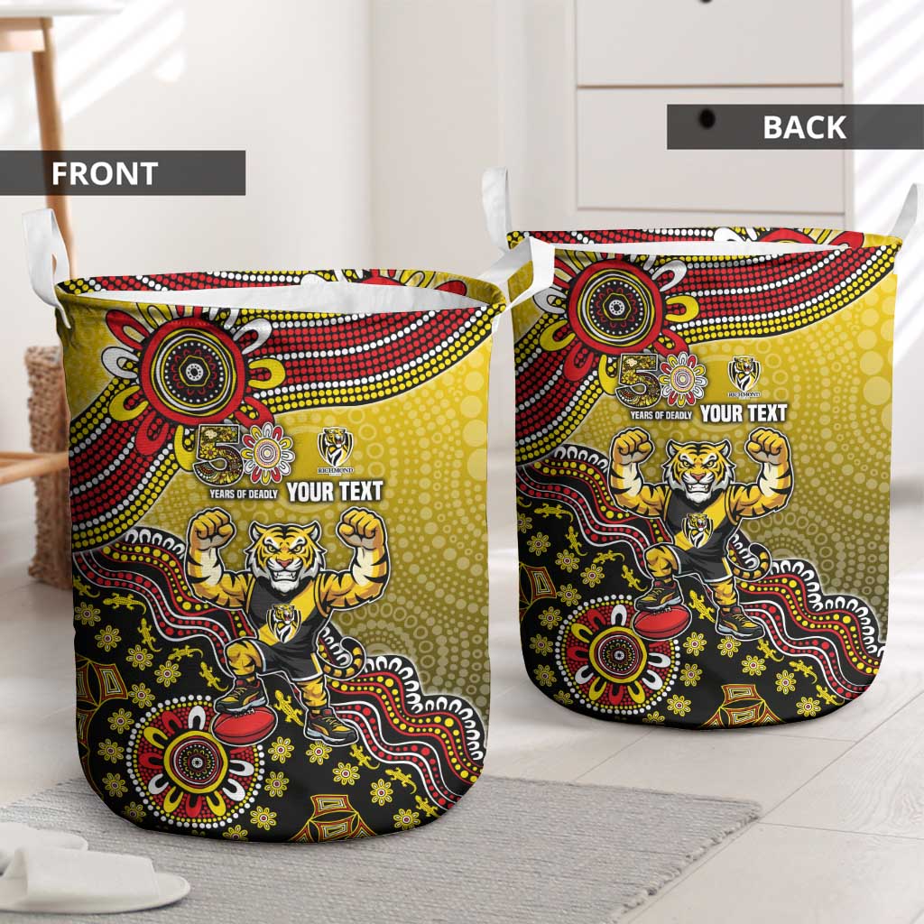 Personalized Richmond Tigers  Football Mascot Laundry Basket Aboriginal Dot Art Style Vibrant Indigenous Pattern Design