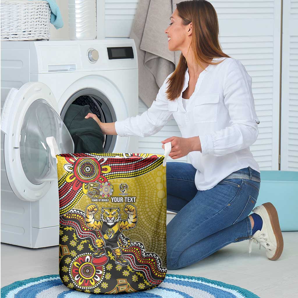 Personalized Richmond Tigers  Football Mascot Laundry Basket Aboriginal Dot Art Style Vibrant Indigenous Pattern Design