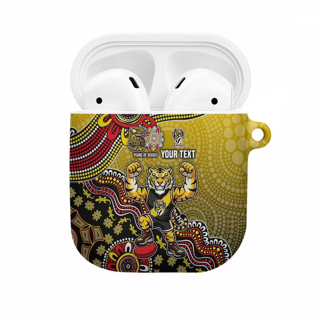 Personalized Richmond Tigers  Football Mascot AirPods Case Aboriginal Dot Art Style Vibrant Indigenous Pattern Design