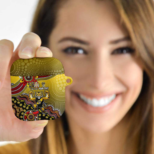 Personalized Richmond Tigers  Football Mascot AirPods Case Aboriginal Dot Art Style Vibrant Indigenous Pattern Design