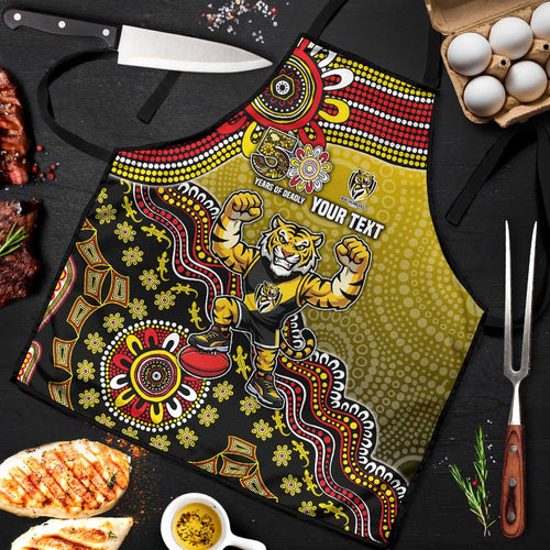 Personalized Richmond Tigers  Football Mascot Apron Aboriginal Dot Art Style Vibrant Indigenous Pattern Design