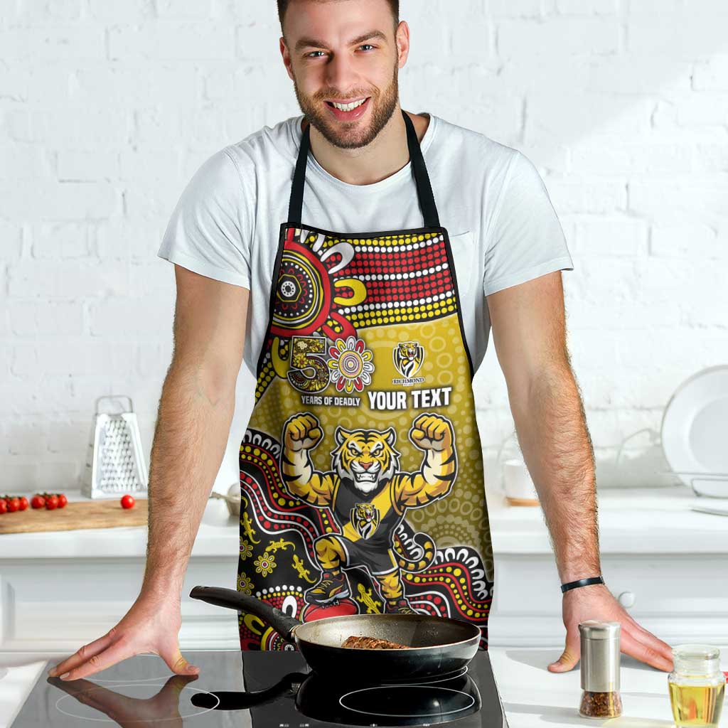 Personalized Richmond Tigers  Football Mascot Apron Aboriginal Dot Art Style Vibrant Indigenous Pattern Design
