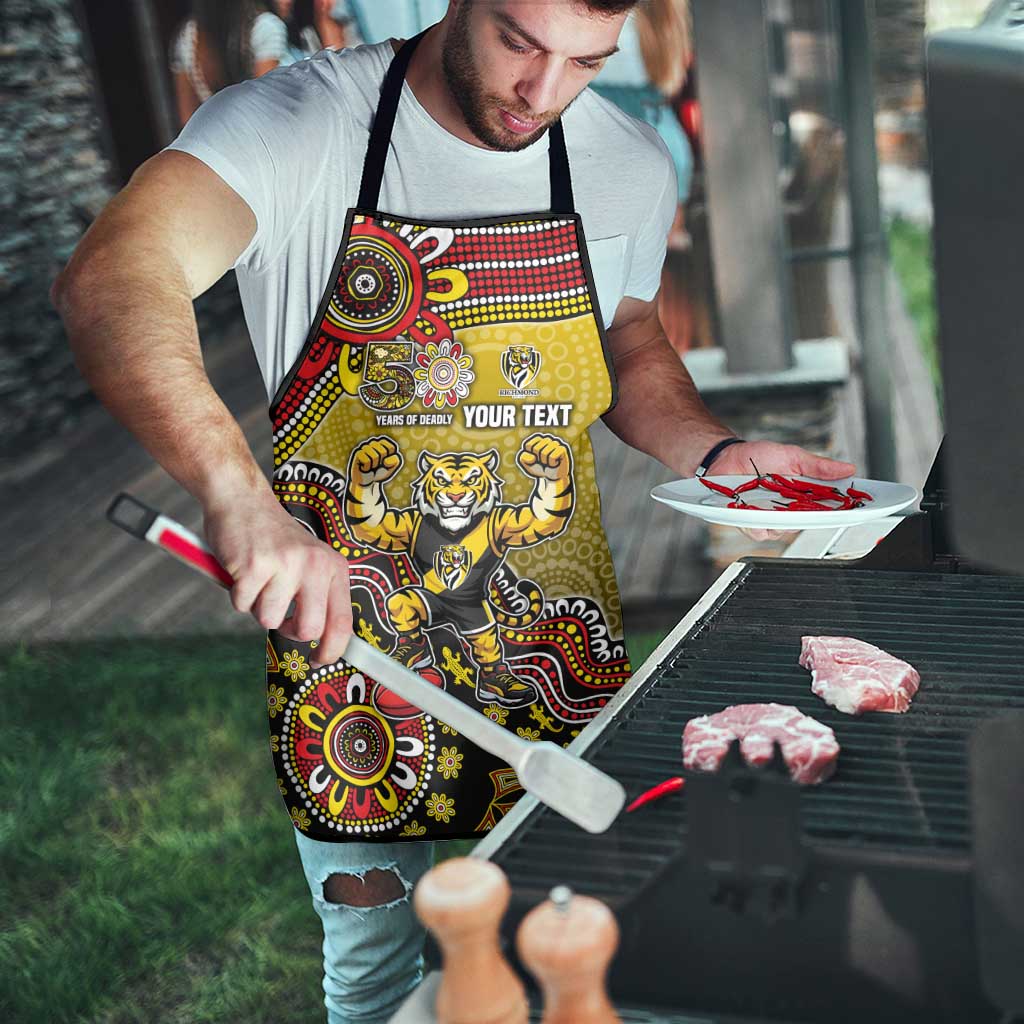 Personalized Richmond Tigers  Football Mascot Apron Aboriginal Dot Art Style Vibrant Indigenous Pattern Design