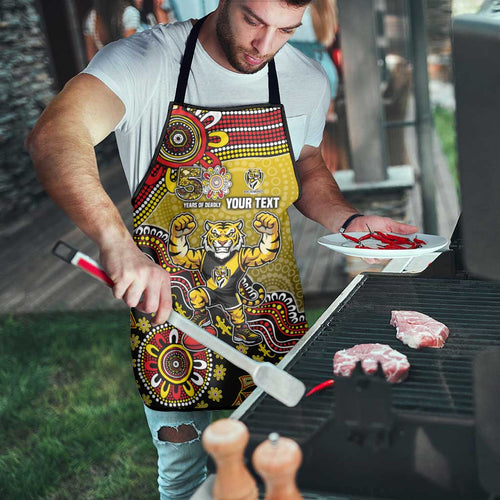 Personalized Richmond Tigers  Football Mascot Apron Aboriginal Dot Art Style Vibrant Indigenous Pattern Design