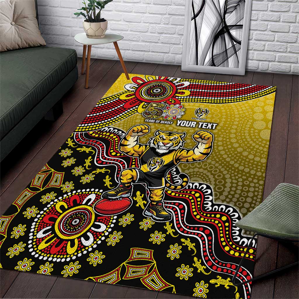Personalized Richmond Tigers  Football Mascot Area Rug Aboriginal Dot Art Style Vibrant Indigenous Pattern Design