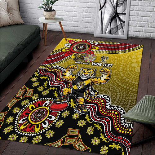 Personalized Richmond Tigers  Football Mascot Area Rug Aboriginal Dot Art Style Vibrant Indigenous Pattern Design