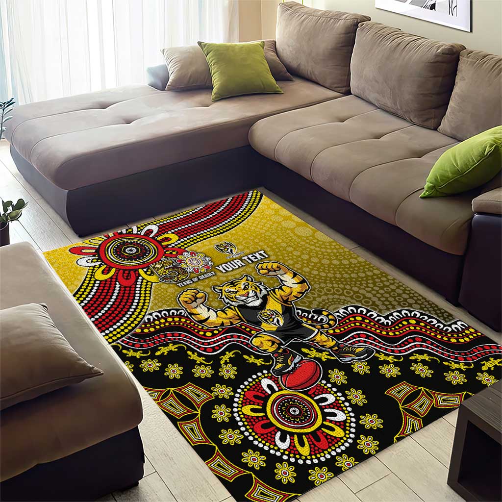 Personalized Richmond Tigers  Football Mascot Area Rug Aboriginal Dot Art Style Vibrant Indigenous Pattern Design
