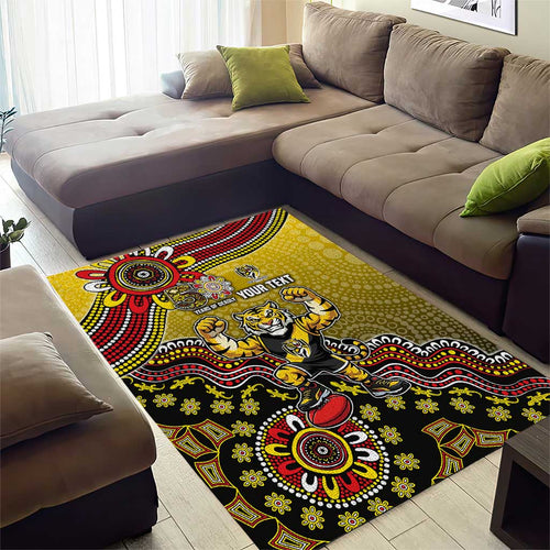 Personalized Richmond Tigers  Football Mascot Area Rug Aboriginal Dot Art Style Vibrant Indigenous Pattern Design