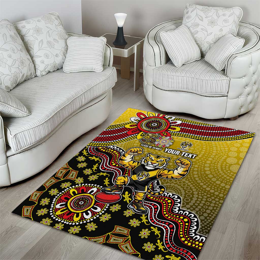 Personalized Richmond Tigers  Football Mascot Area Rug Aboriginal Dot Art Style Vibrant Indigenous Pattern Design