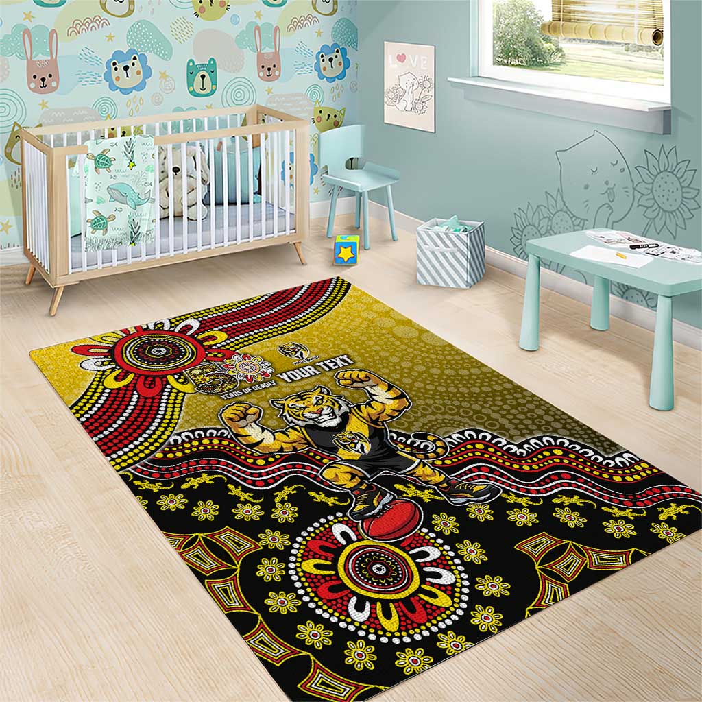 Personalized Richmond Tigers  Football Mascot Area Rug Aboriginal Dot Art Style Vibrant Indigenous Pattern Design