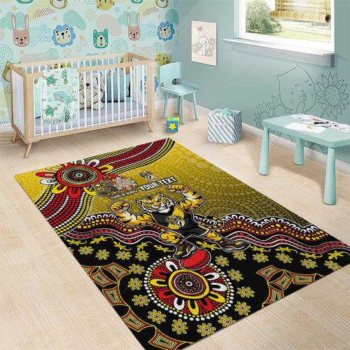 Personalized Richmond Tigers  Football Mascot Area Rug Aboriginal Dot Art Style Vibrant Indigenous Pattern Design