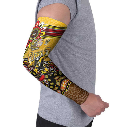 Personalized Richmond Tigers  Football Mascot Arm Sleeves Aboriginal Dot Art Style Vibrant Indigenous Pattern Design