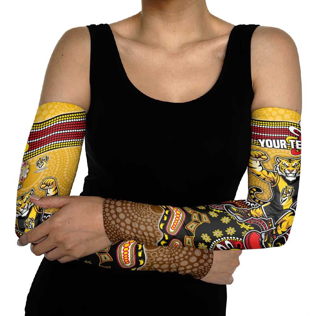 Personalized Richmond Tigers  Football Mascot Arm Sleeves Aboriginal Dot Art Style Vibrant Indigenous Pattern Design