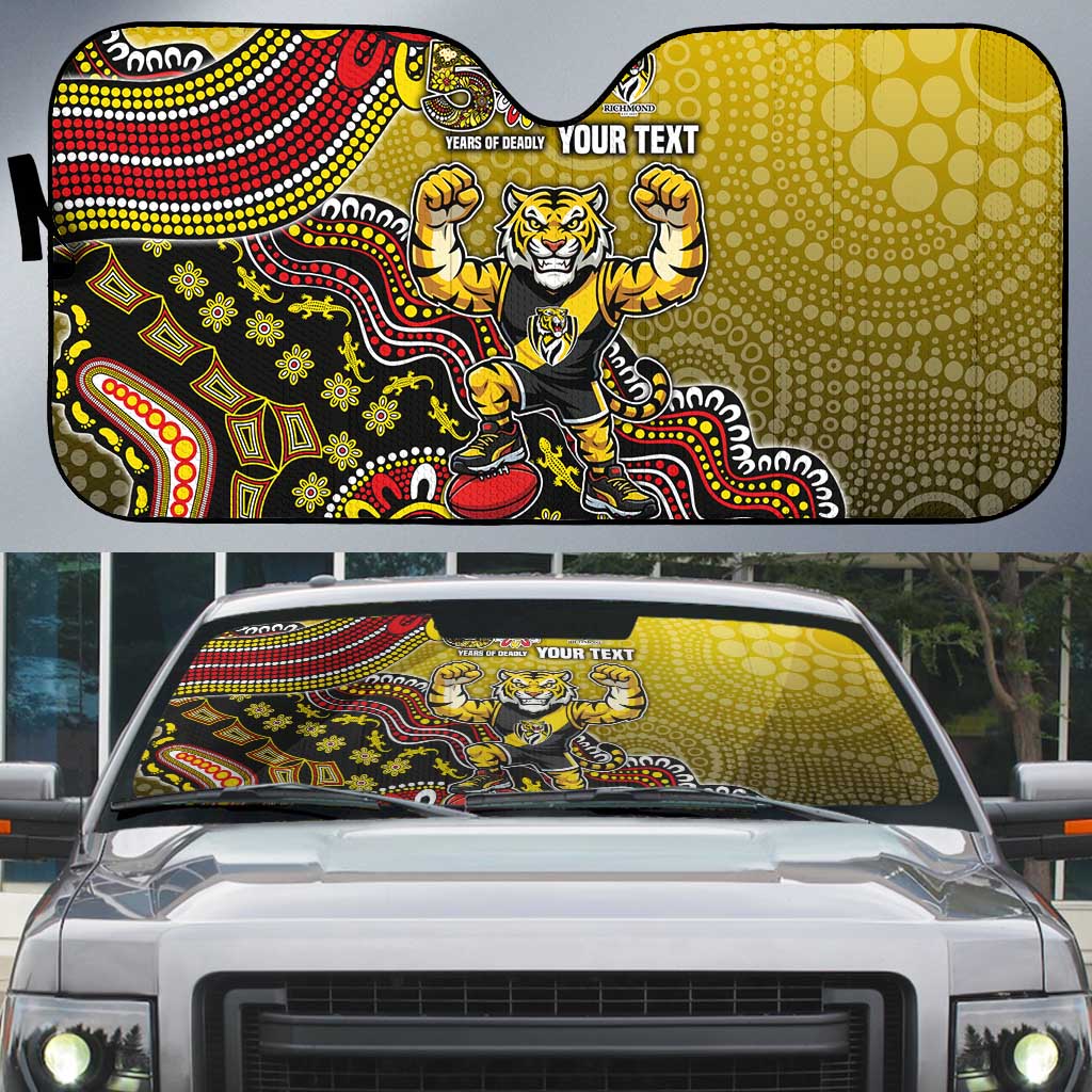 Personalized Richmond Tigers  Football Mascot Auto Sun Shade Aboriginal Dot Art Style Vibrant Indigenous Pattern Design