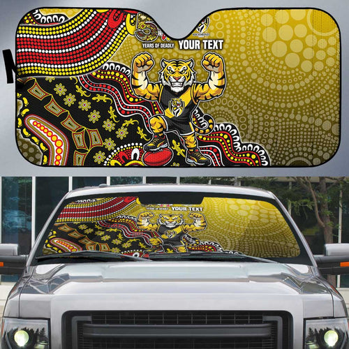 Personalized Richmond Tigers  Football Mascot Auto Sun Shade Aboriginal Dot Art Style Vibrant Indigenous Pattern Design
