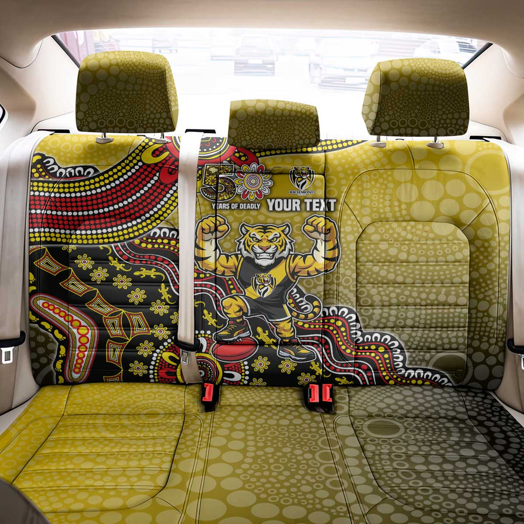 Personalized Richmond Tigers  Football Mascot Back Car Seat Cover Aboriginal Dot Art Style Vibrant Indigenous Pattern Design