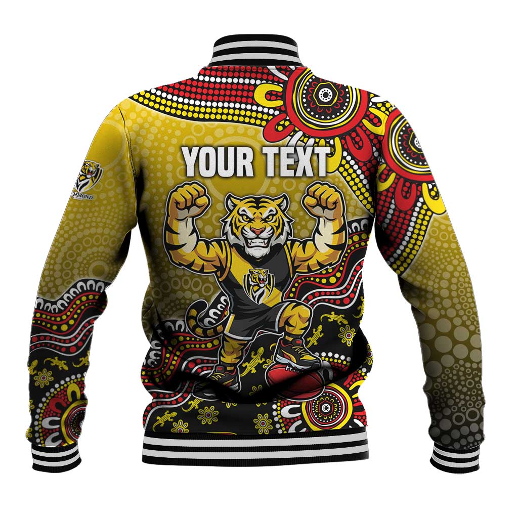 Personalized Richmond Tigers  Football Mascot Baseball Jacket Aboriginal Dot Art Style Vibrant Indigenous Pattern Design