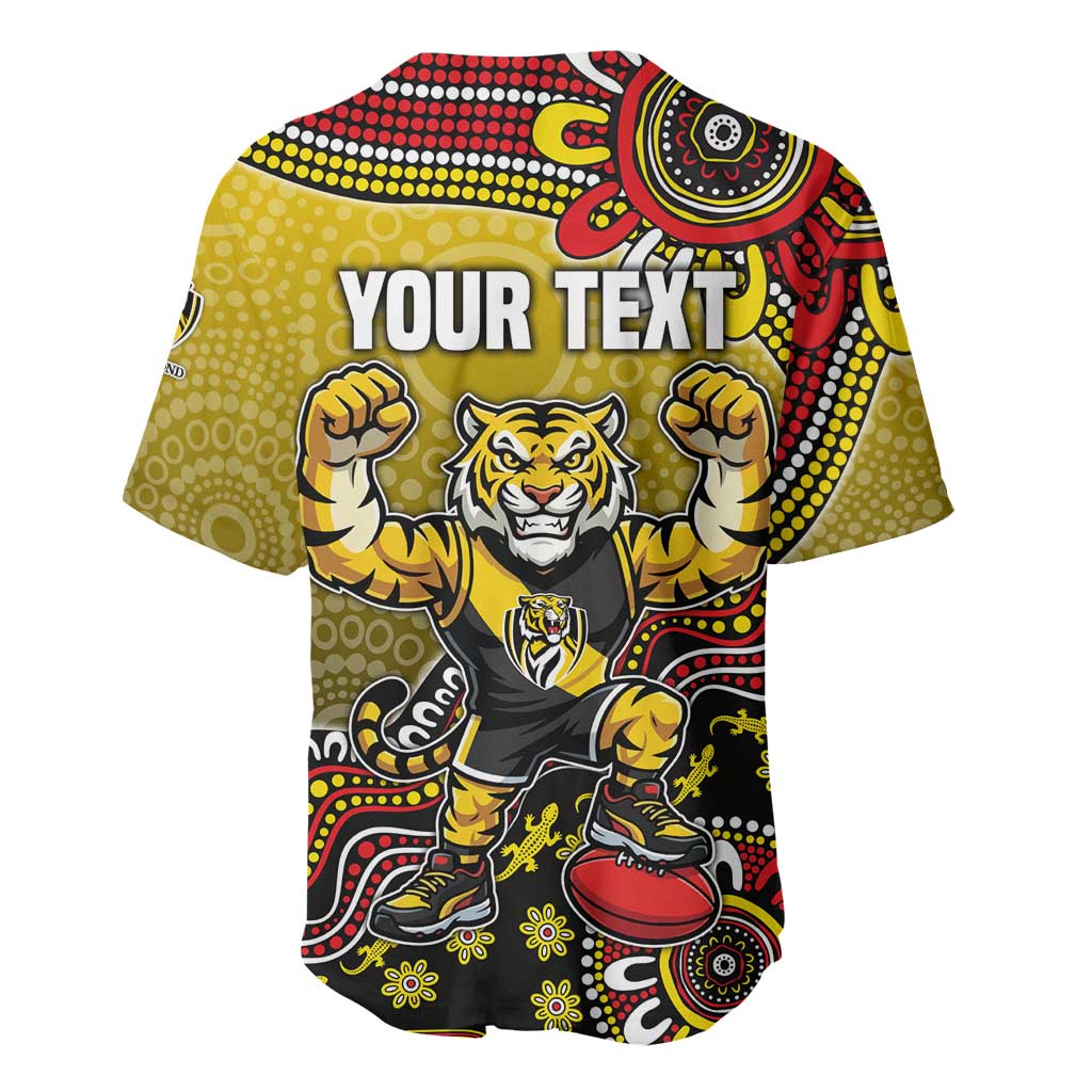 Personalized Richmond Tigers  Football Mascot Baseball Jersey Aboriginal Dot Art Style Vibrant Indigenous Pattern Design
