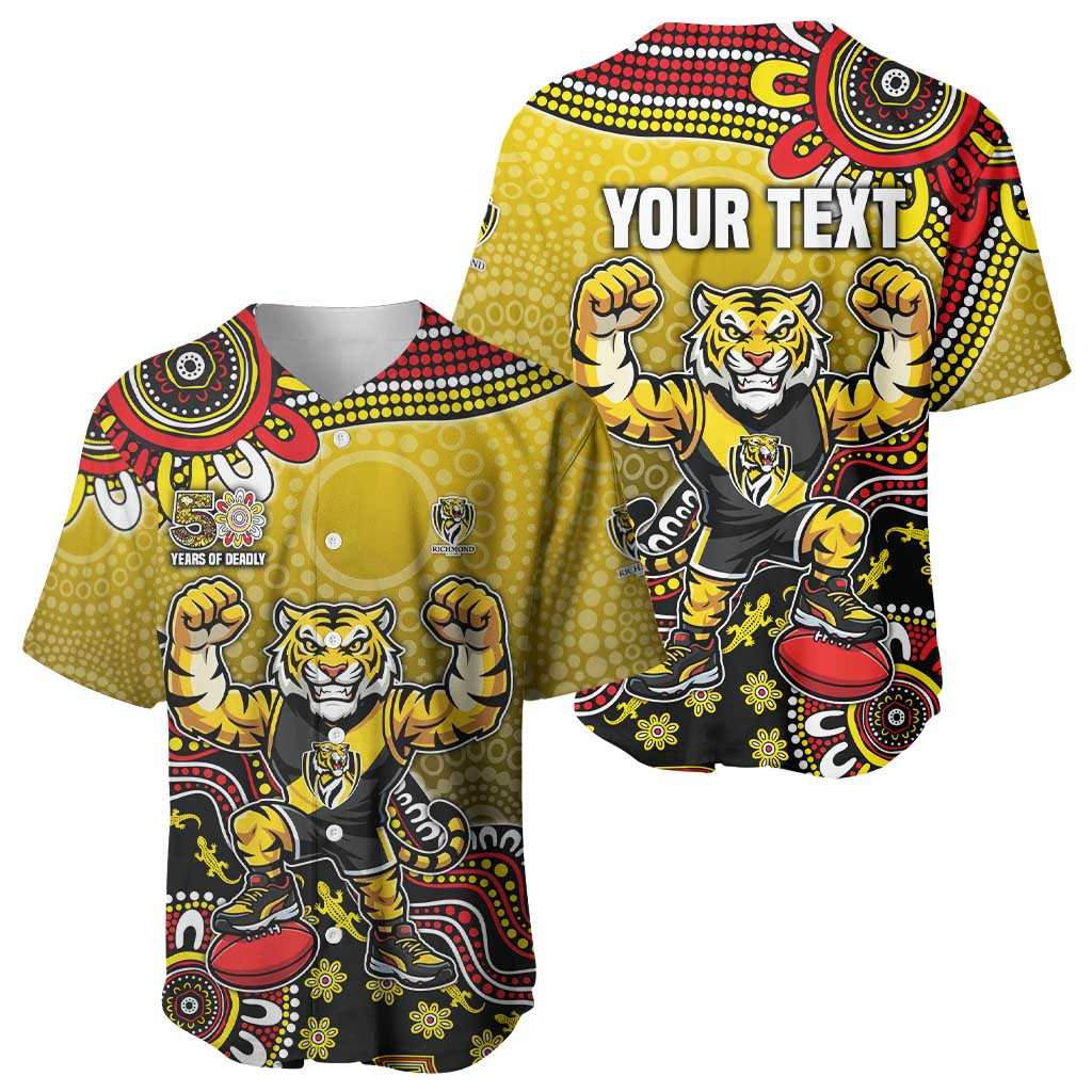 Personalized Richmond Tigers  Football Mascot Baseball Jersey Aboriginal Dot Art Style Vibrant Indigenous Pattern Design