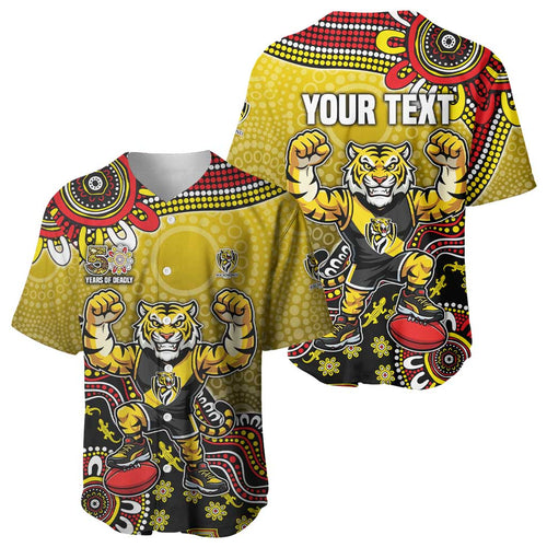 Personalized Richmond Tigers  Football Mascot Baseball Jersey Aboriginal Dot Art Style Vibrant Indigenous Pattern Design