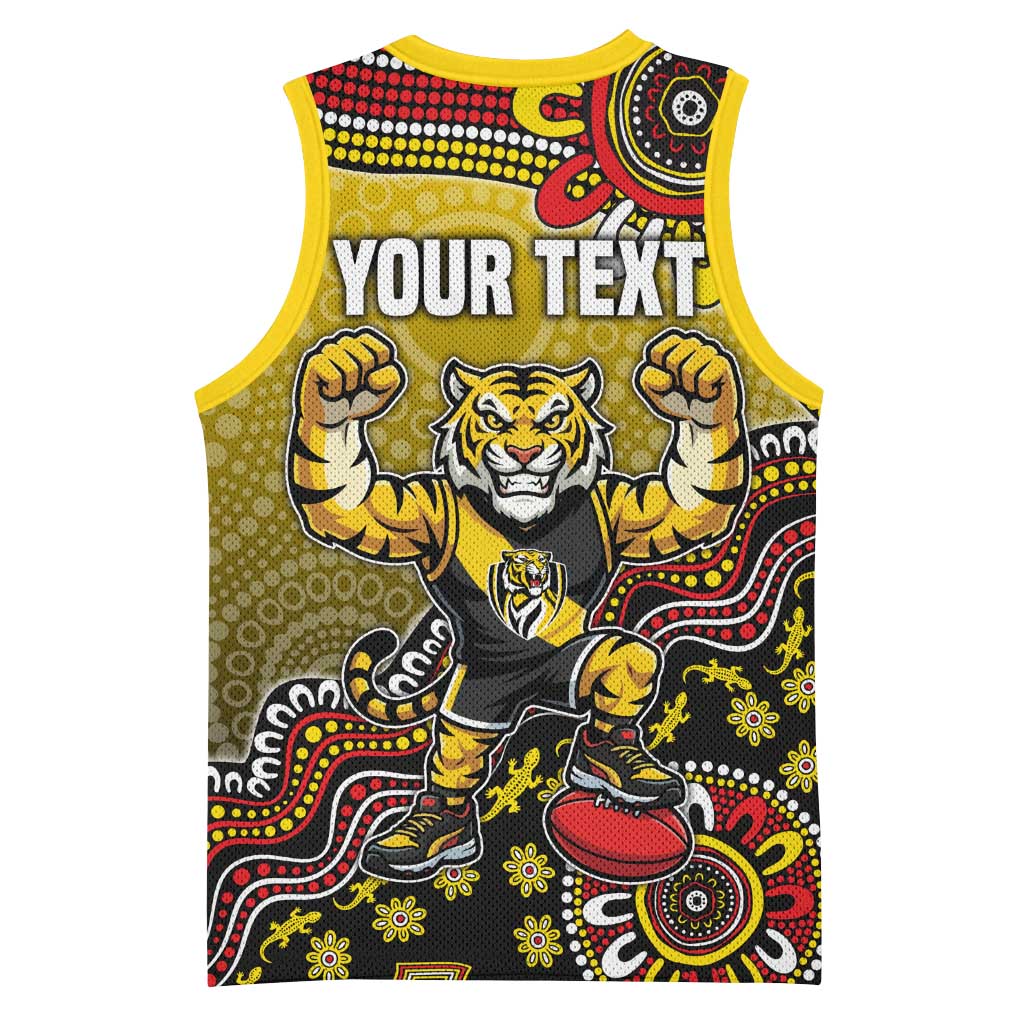 Personalized Richmond Tigers  Football Mascot Basketball Jersey Aboriginal Dot Art Style Vibrant Indigenous Pattern Design
