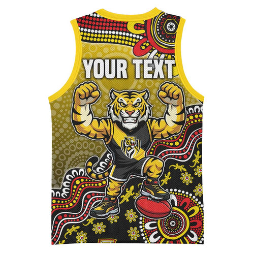 Personalized Richmond Tigers  Football Mascot Basketball Jersey Aboriginal Dot Art Style Vibrant Indigenous Pattern Design