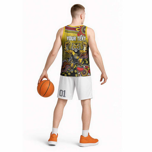 Personalized Richmond Tigers  Football Mascot Basketball Jersey Aboriginal Dot Art Style Vibrant Indigenous Pattern Design