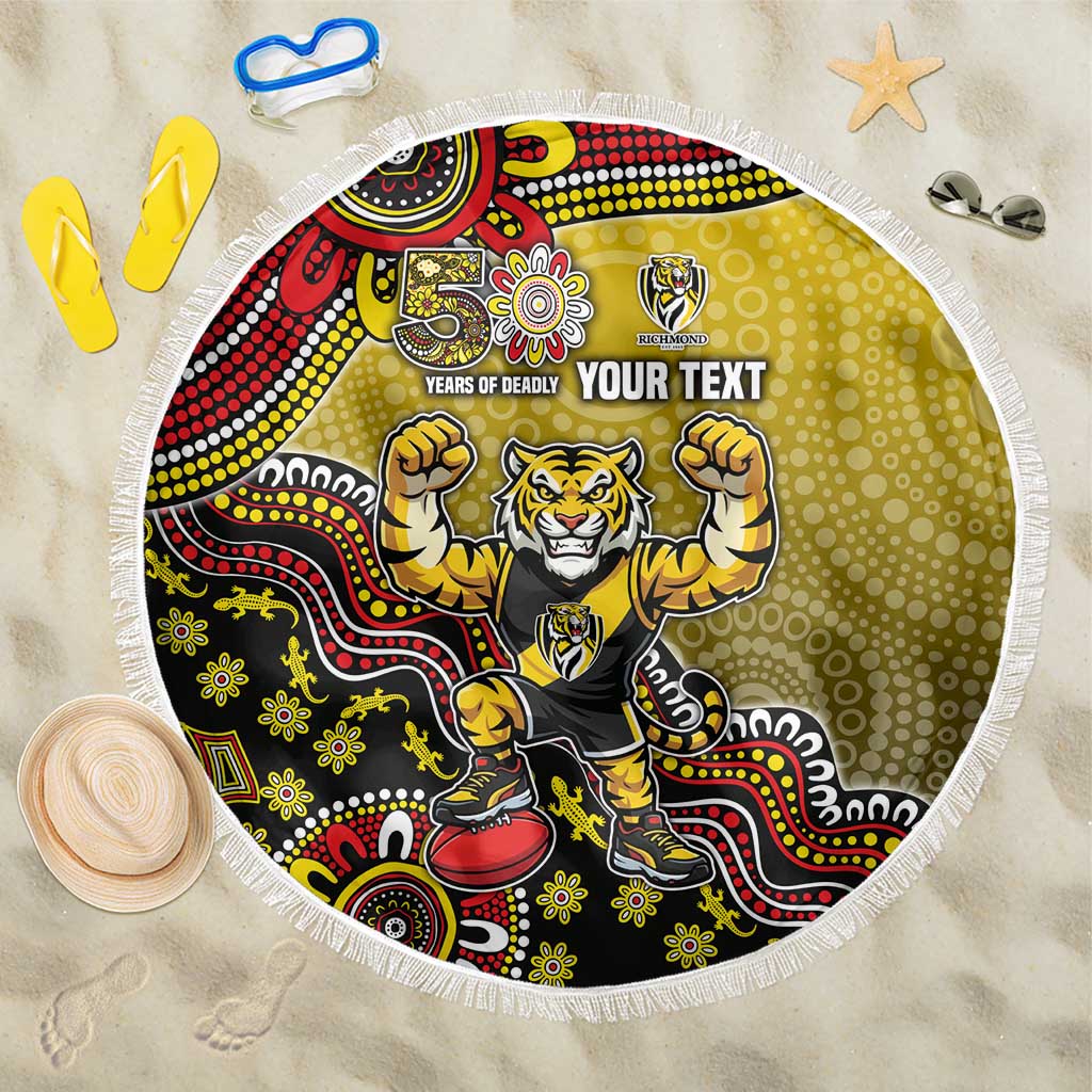 Personalized Richmond Tigers  Football Mascot Beach Blanket Aboriginal Dot Art Style Vibrant Indigenous Pattern Design