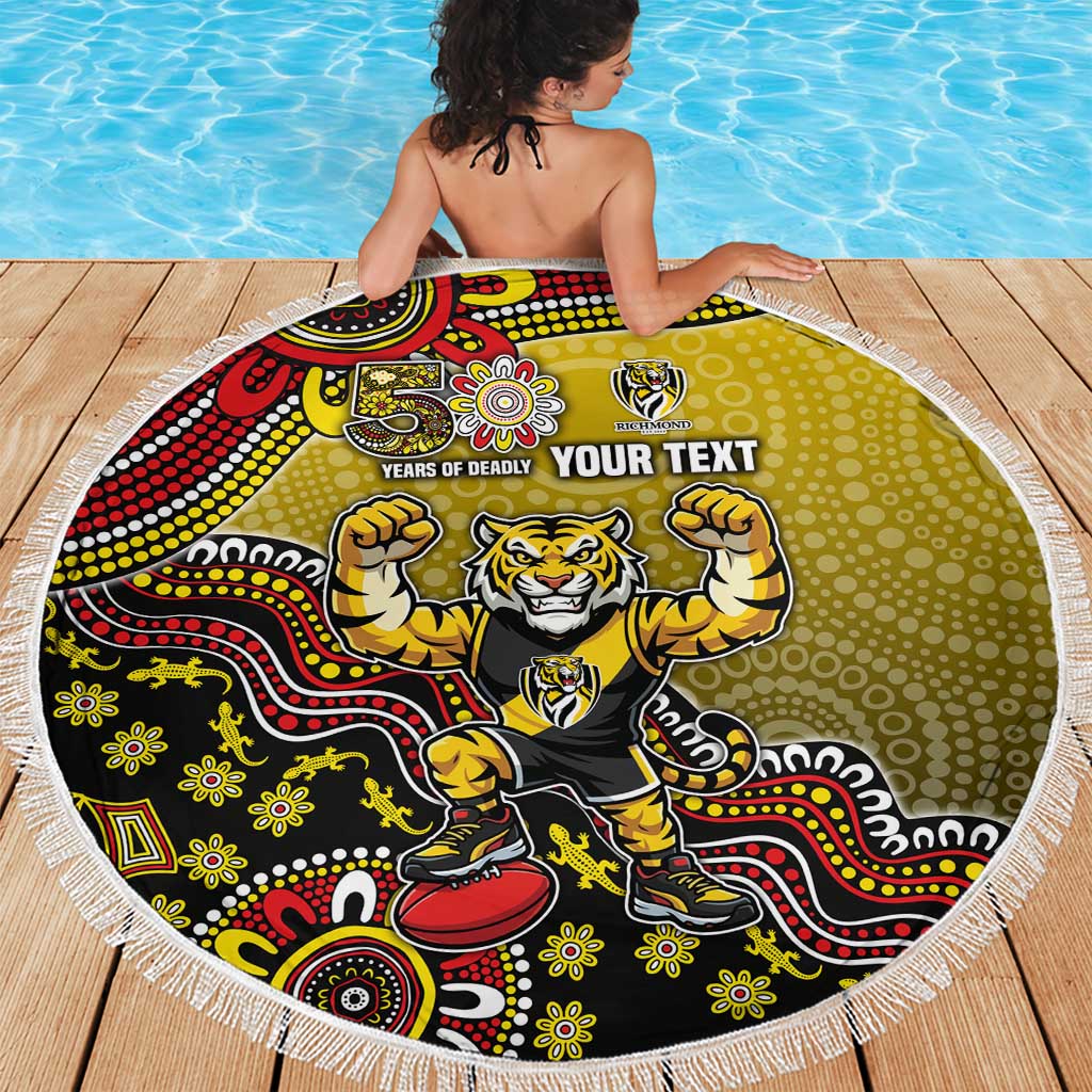 Personalized Richmond Tigers  Football Mascot Beach Blanket Aboriginal Dot Art Style Vibrant Indigenous Pattern Design