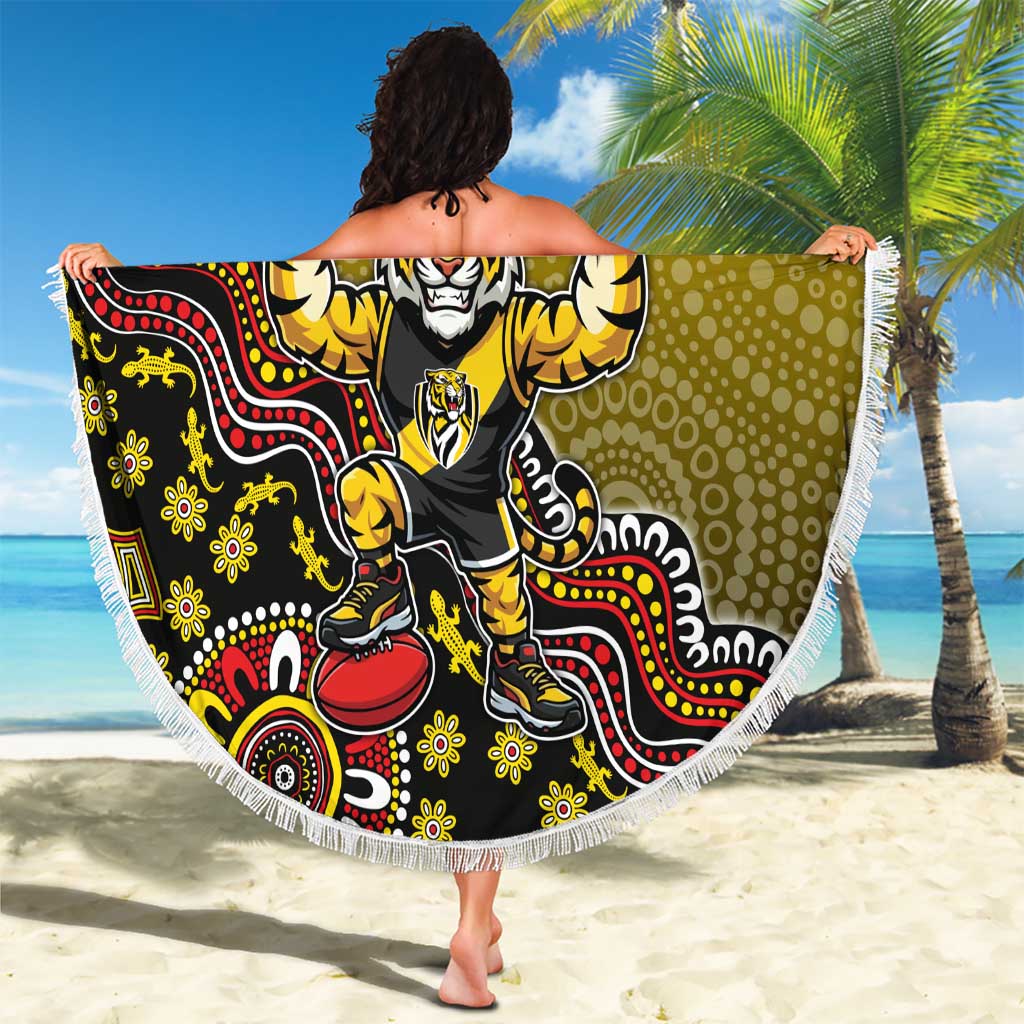 Personalized Richmond Tigers  Football Mascot Beach Blanket Aboriginal Dot Art Style Vibrant Indigenous Pattern Design
