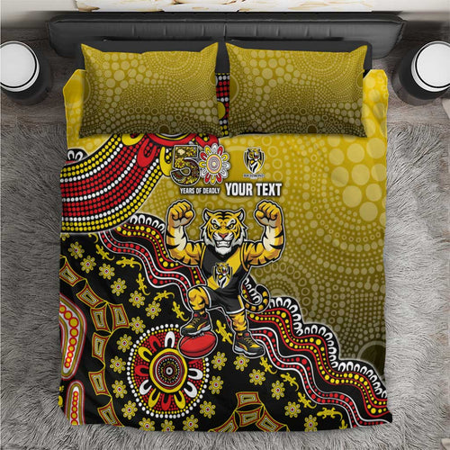 Personalized Richmond Tigers  Football Mascot Bedding Set Aboriginal Dot Art Style Vibrant Indigenous Pattern Design