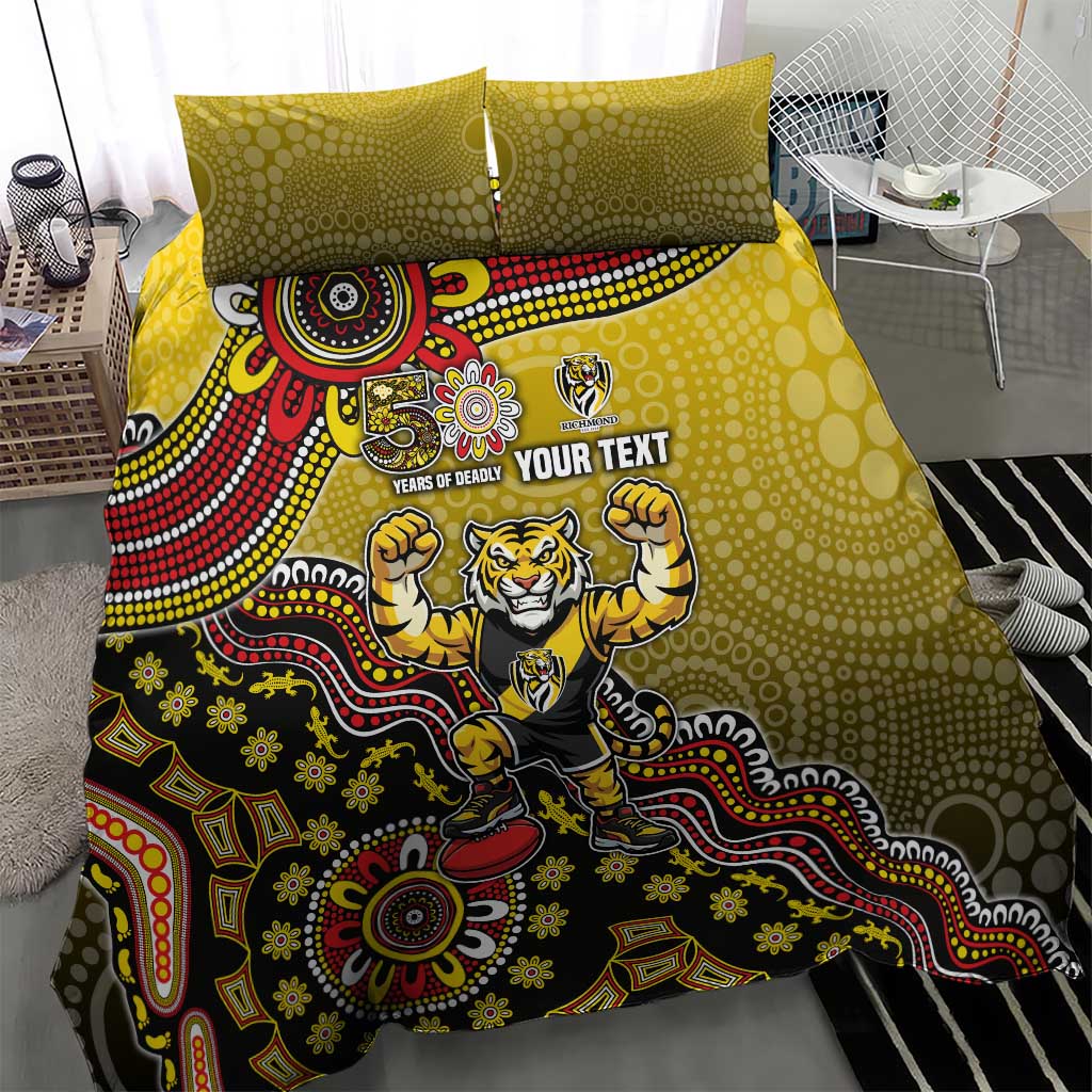 Personalized Richmond Tigers  Football Mascot Bedding Set Aboriginal Dot Art Style Vibrant Indigenous Pattern Design