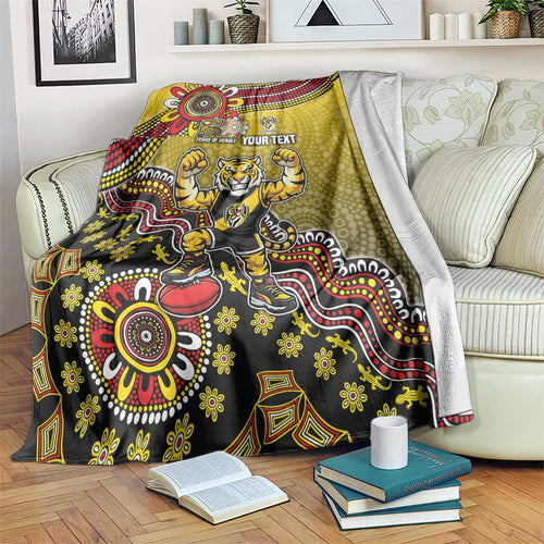 Personalized Richmond Tigers  Football Mascot Blanket Aboriginal Dot Art Style Vibrant Indigenous Pattern Design