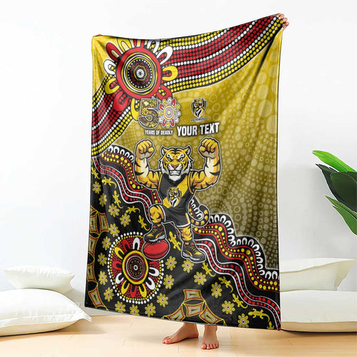 Personalized Richmond Tigers  Football Mascot Blanket Aboriginal Dot Art Style Vibrant Indigenous Pattern Design