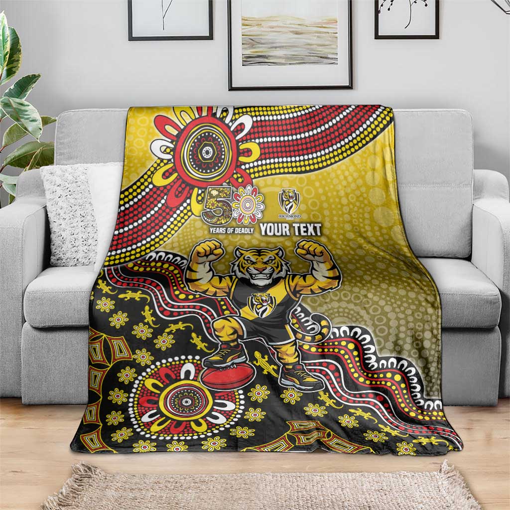 Personalized Richmond Tigers  Football Mascot Blanket Aboriginal Dot Art Style Vibrant Indigenous Pattern Design