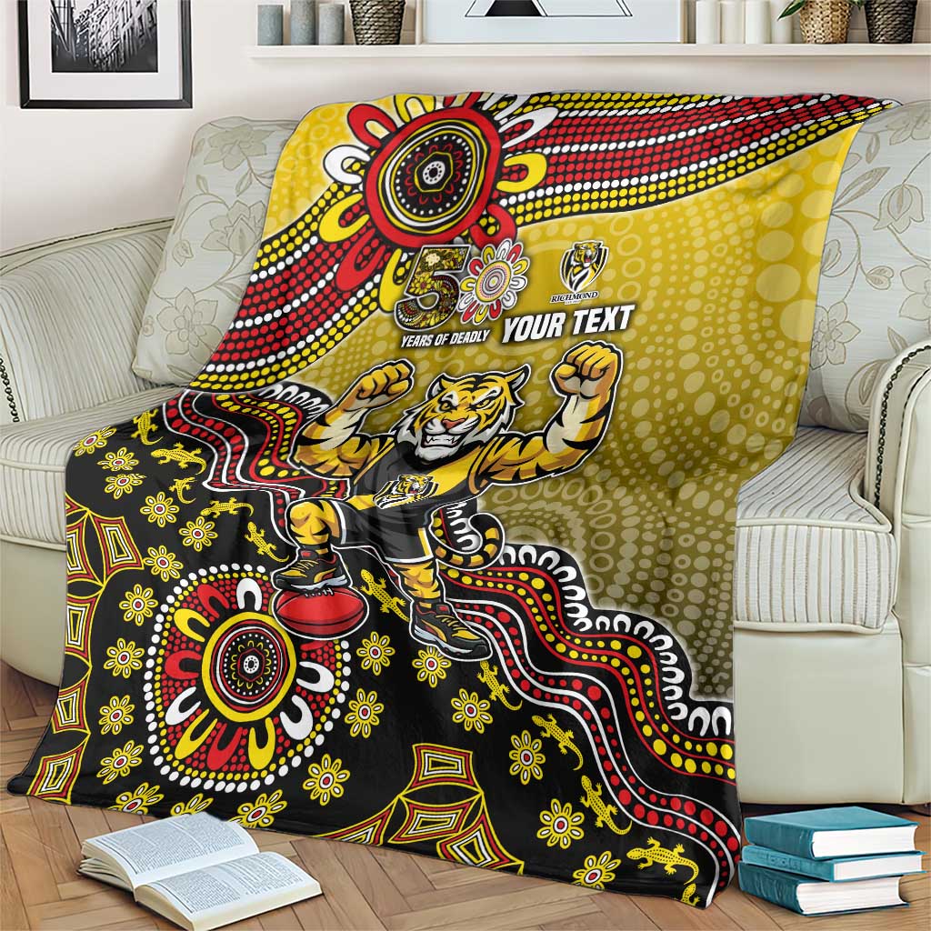 Personalized Richmond Tigers  Football Mascot Blanket Aboriginal Dot Art Style Vibrant Indigenous Pattern Design