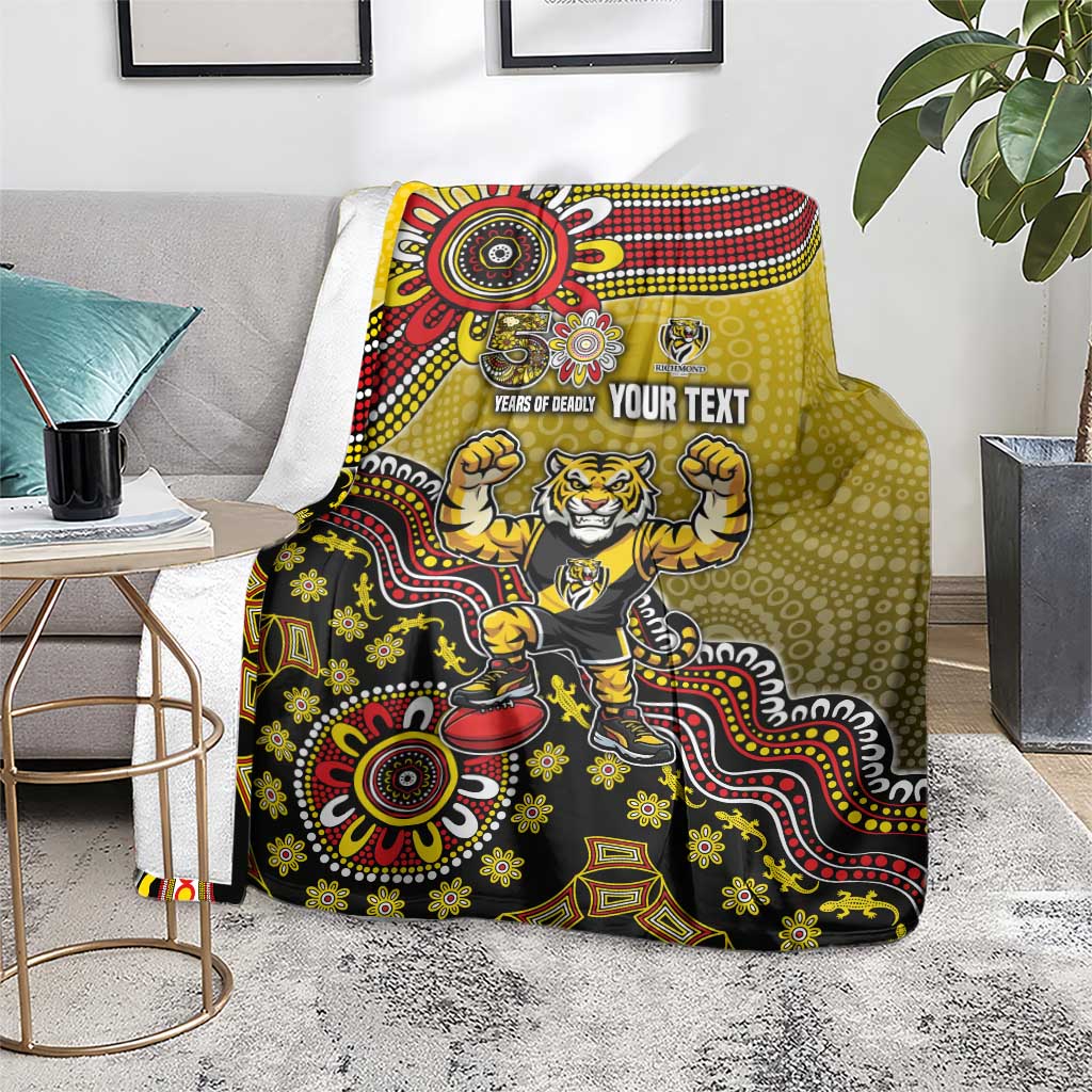 Personalized Richmond Tigers  Football Mascot Blanket Aboriginal Dot Art Style Vibrant Indigenous Pattern Design