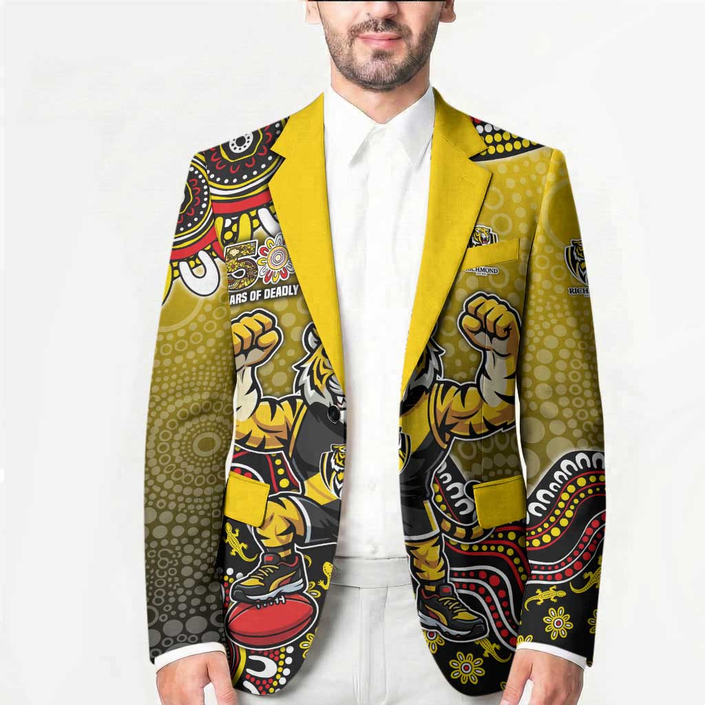 Personalized Richmond Tigers  Football Mascot Blazer Aboriginal Dot Art Style Vibrant Indigenous Pattern Design