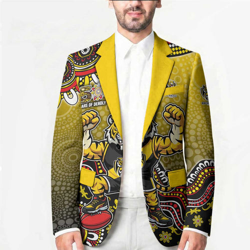 Personalized Richmond Tigers  Football Mascot Blazer Aboriginal Dot Art Style Vibrant Indigenous Pattern Design