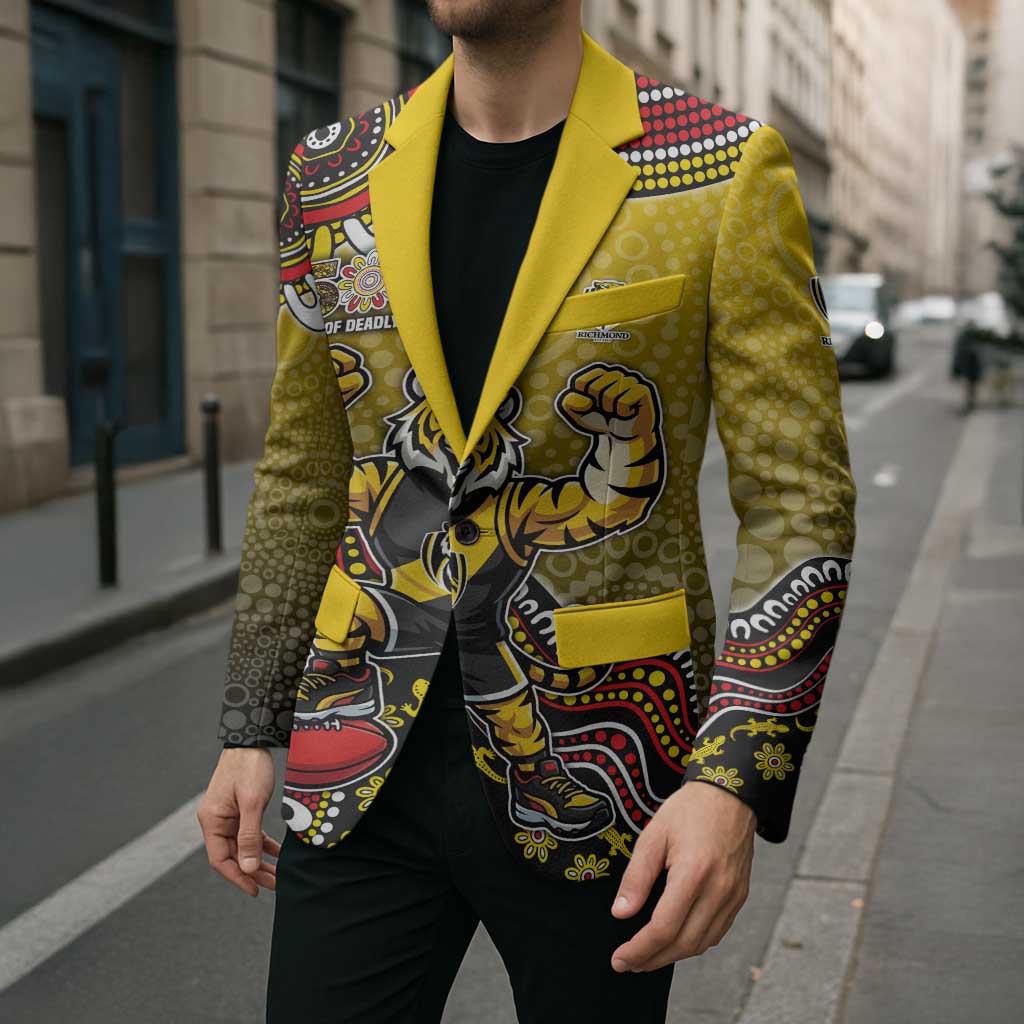 Personalized Richmond Tigers  Football Mascot Blazer Aboriginal Dot Art Style Vibrant Indigenous Pattern Design
