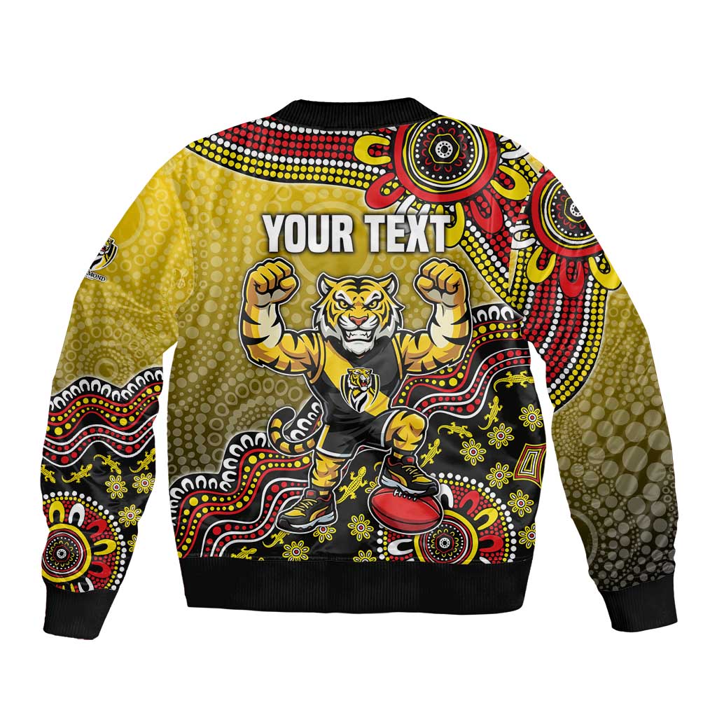 Personalized Richmond Tigers  Football Mascot Bomber Jacket Aboriginal Dot Art Style Vibrant Indigenous Pattern Design