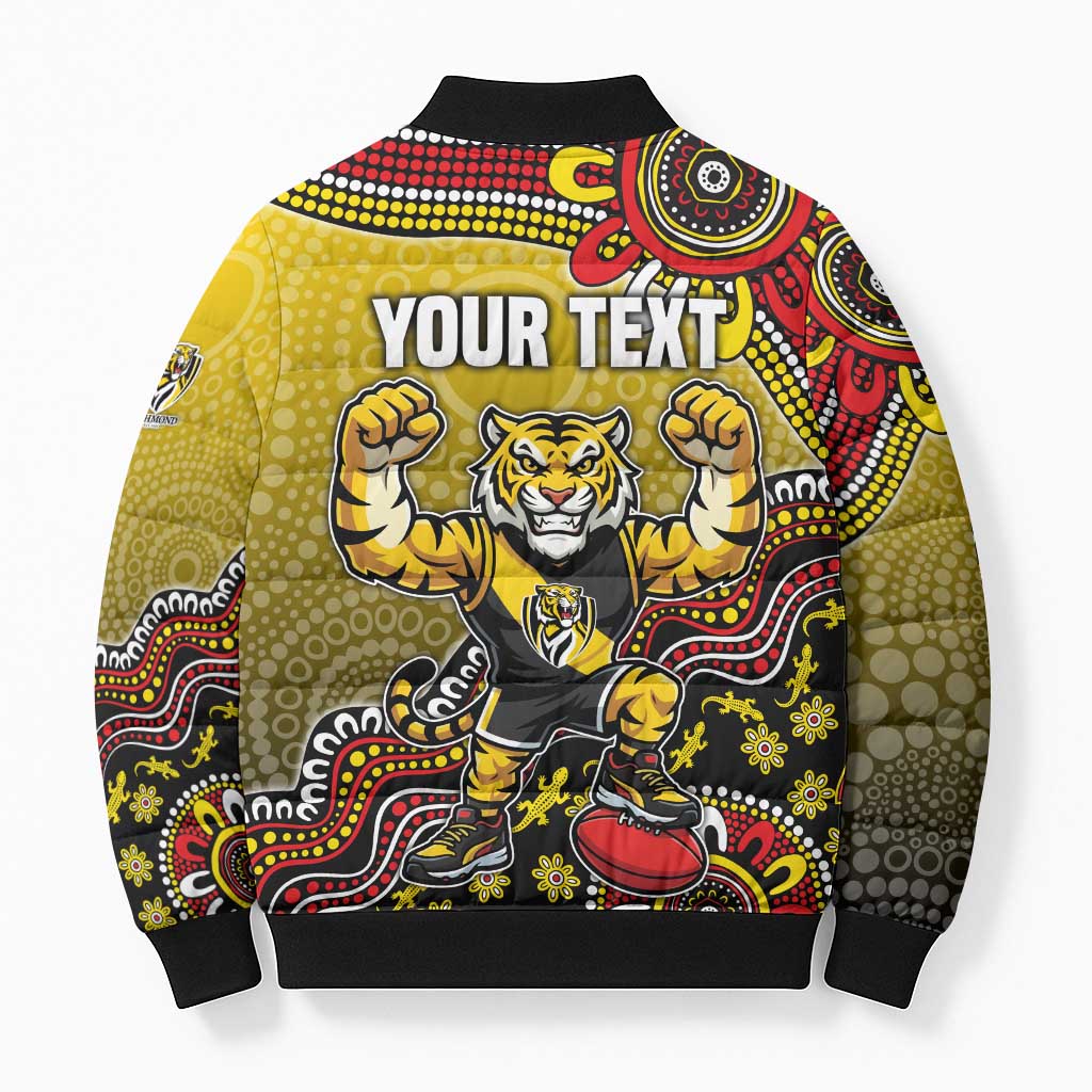 Personalized Richmond Tigers  Football Mascot Bomber Puffer Jacket Aboriginal Dot Art Style Vibrant Indigenous Pattern Design