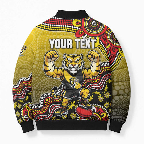 Personalized Richmond Tigers  Football Mascot Bomber Puffer Jacket Aboriginal Dot Art Style Vibrant Indigenous Pattern Design