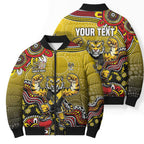 Personalized Richmond Tigers  Football Mascot Bomber Puffer Jacket Aboriginal Dot Art Style Vibrant Indigenous Pattern Design
